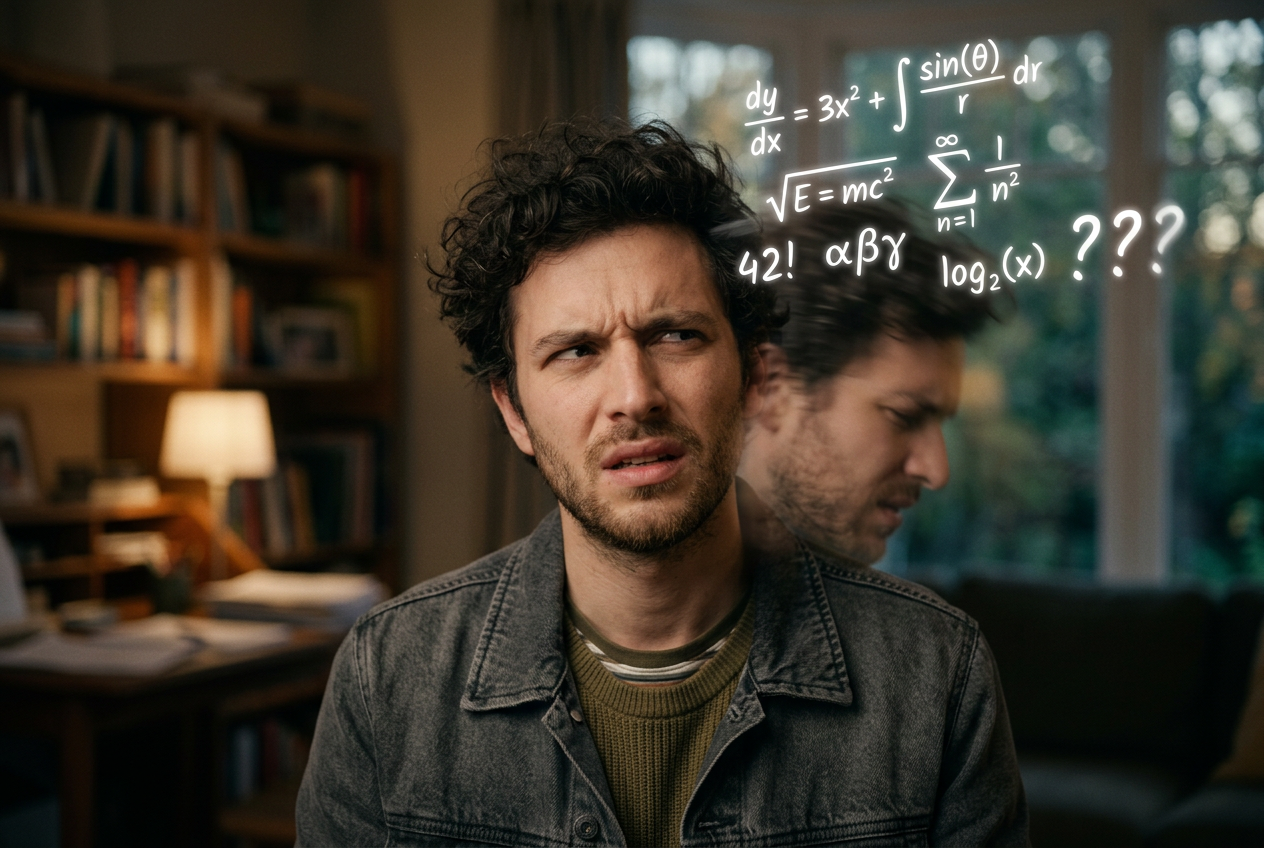 Math equations floating over confused man's head transitioning to nodding head