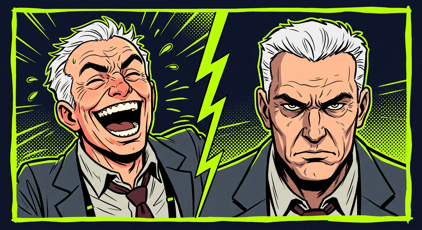 Jon Jonah Jameson laughing out loud before going dead serious