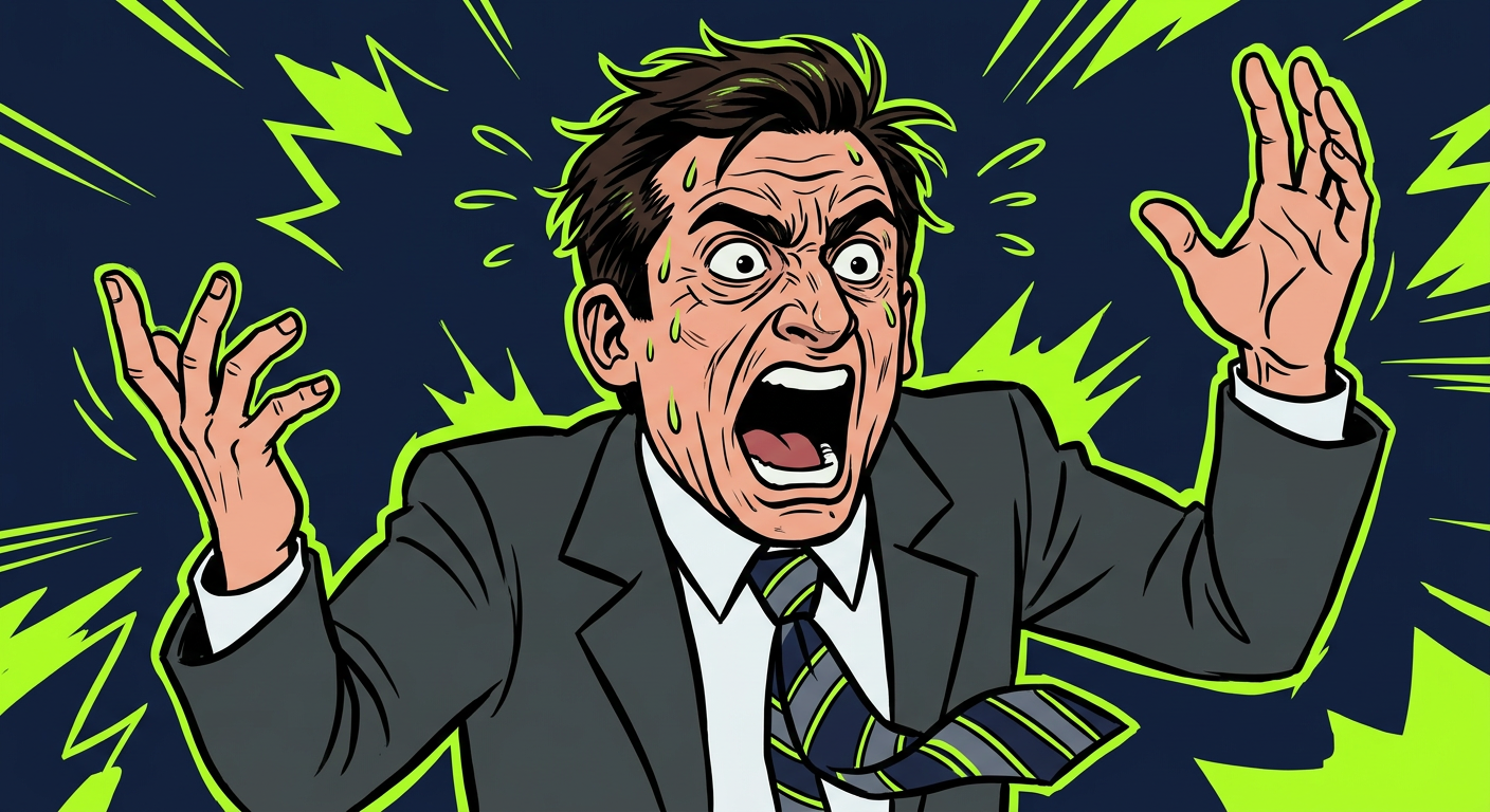 Steve Carell from The Office shouting "Stay calm! Everyone stay calm!"
